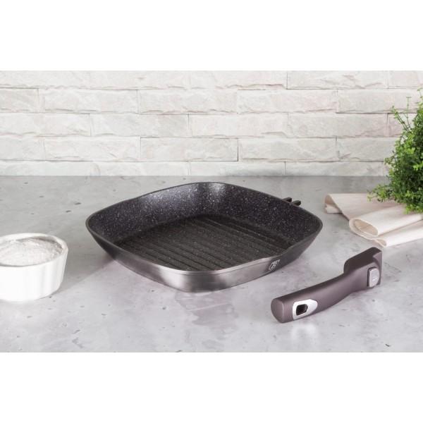 Пательня гриль Berlinger Haus Carbon Pro BH-6914, 28 см, гранитове покриття, знімна ручка для барбекю та готування на плиті