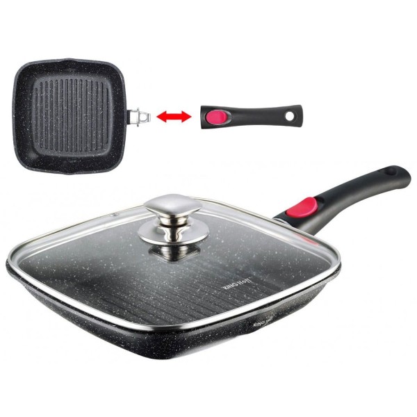 Patelnia grillowa Kinghoff KH-1511 granitowa 28 cm z odłączanym uchwytem do grillowania