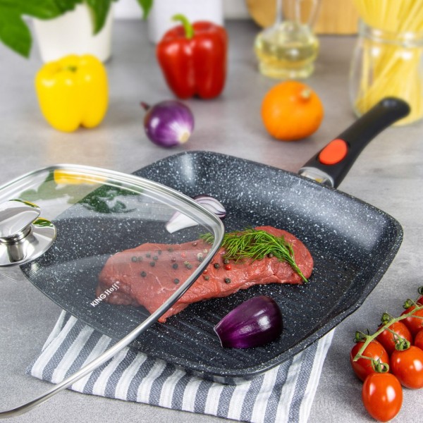 Patelnia grillowa Kinghoff KH-1511 granitowa 28 cm z odłączanym uchwytem do grillowania