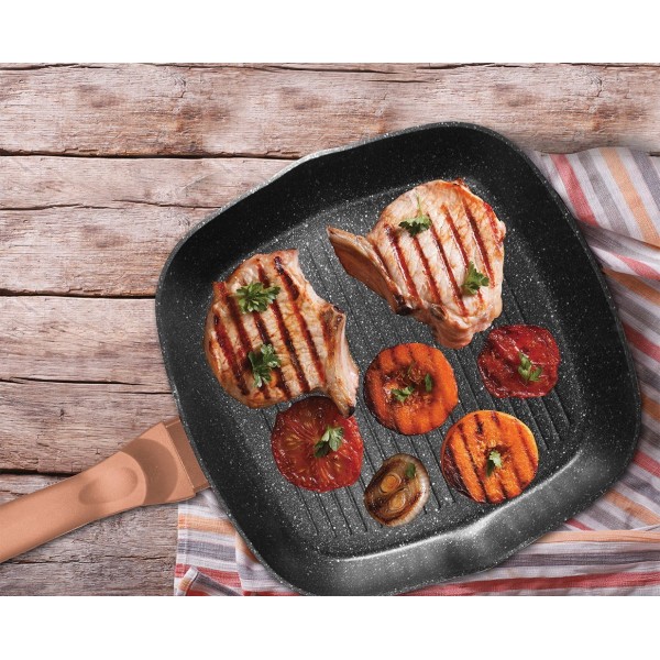 Patelnia grillowa Berlinger Haus Rose Gold Noir 28x28 cm do grillowania w domu