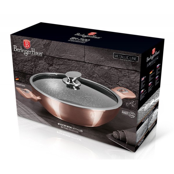 Wok, Berlinger Haus BH-7100, granitowy 30 см, Rose Gold — для смаження та вок-стир-фрайвання на плиті