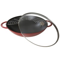Patelnia wok Staub żeliwna 37 cm z pokrywką czerwona do kuchni
