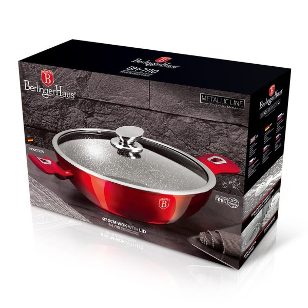 Patelnia wok Berlinger Haus Burgundy BH-7110 30 cm 4 l z powłoką granitową