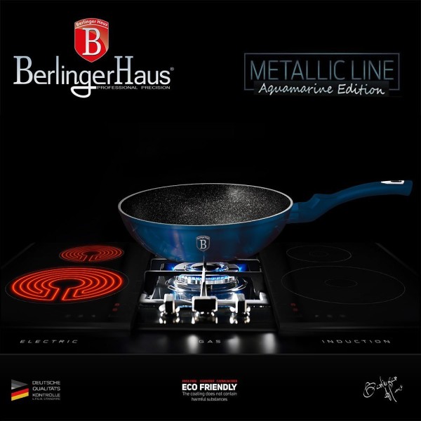 Patelnia wok Berlinger Haus Metallic Aquamarine 28 cm granitowa do smażenia
