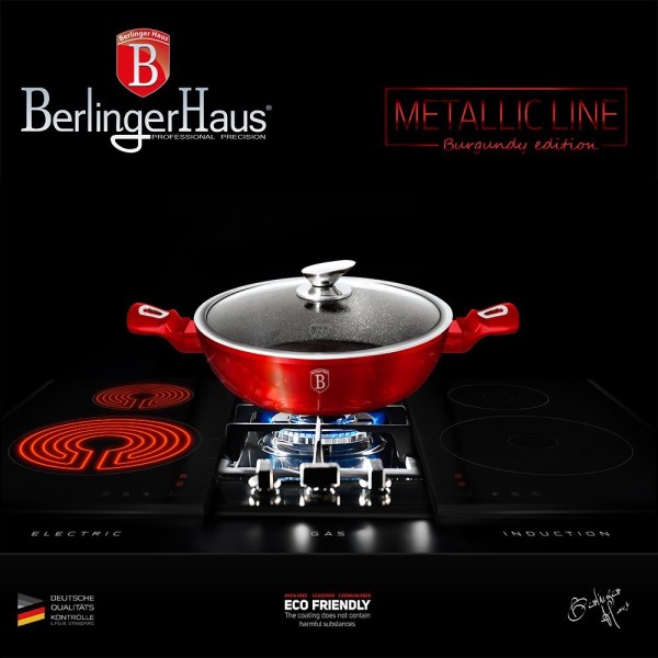 Сковорода вок Berlinger Haus Metallic Line Burgundy 32 см, 4,9 л, граніт