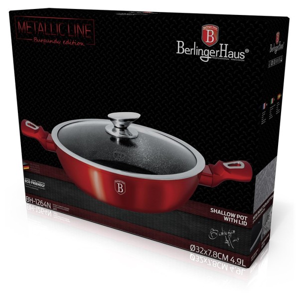 Сковорода вок Berlinger Haus Metallic Line Burgundy 32 см, 4,9 л, граніт