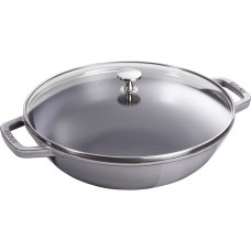 Wok żeliwny Staub 30 cm z pokrywką do gotowania na kuchence gazowej grafitowy