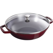 Wok żeliwny Staub 30 cm z pokrywką, grenadynowy do smażenia i duszenia