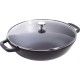 Wok żeliwny Staub 30 cm z pokrywką do kuchni indyjskiej i azjatyckiej, czarny