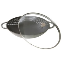Wok żeliwny Staub 37 cm z pokrywką do szybkiego smażenia grafitowy