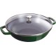 Wok żeliwny Staub 30 cm z pokrywką zielony do smażenia i duszenia