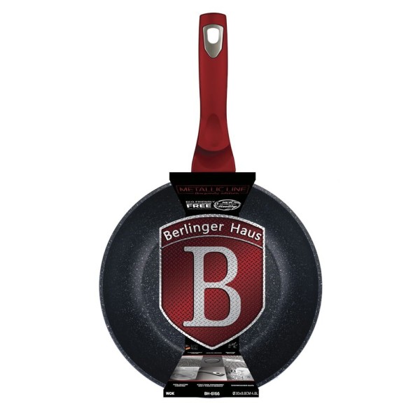Patelnia wok Berlinger Haus Metallic Line 30 cm burgundowa granitowa BH-6166