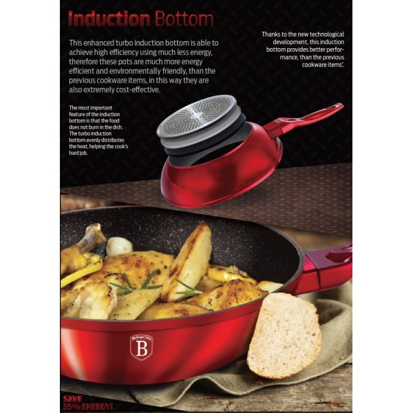 Patelnia wok Berlinger Haus Metallic Line 30 cm burgundowa granitowa BH-6166