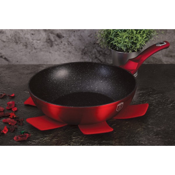 Patelnia wok Berlinger Haus Metallic Line 30 cm burgundowa granitowa BH-6166