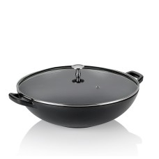 Wok żeliwny, Calido KELA, 36 cm z pokrywką 4 l czarny