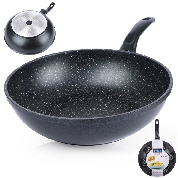 Wok patelnia, ORION Grande 30 cm, głęboka granitowa nieprzywierająca, indukcja