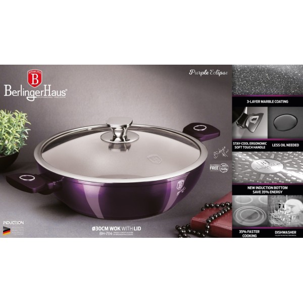 Patelnia wok Berlinger Haus Purple Eclipse BH-7114 30 cm 4L z powłoką tytanową