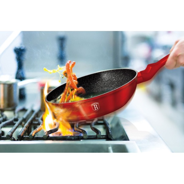Patelnia wok Berlinger Haus Metallic Line Burgundy 28 cm granitowa