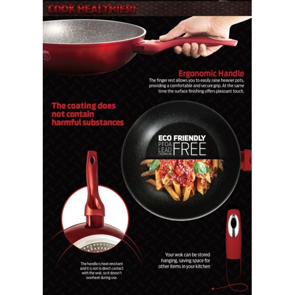 Patelnia wok Berlinger Haus Metallic Line Burgundy 28 cm granitowa