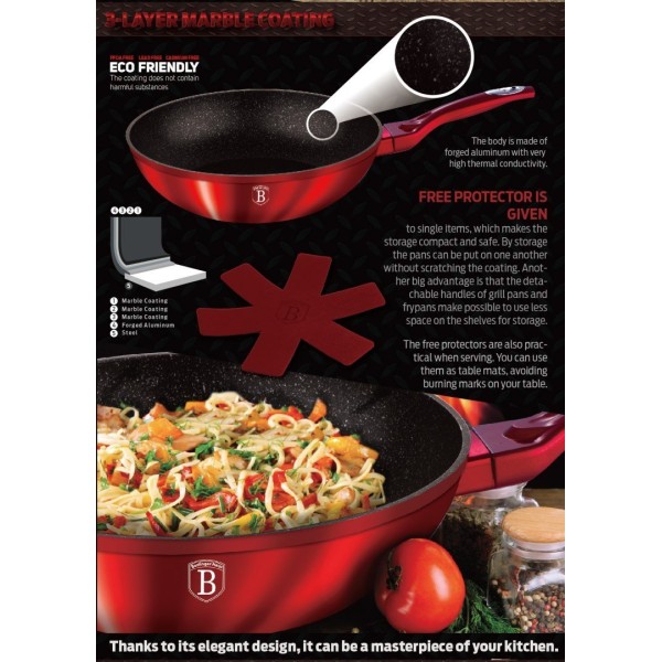 Patelnia wok Berlinger Haus Metallic Line Burgundy 28 cm granitowa