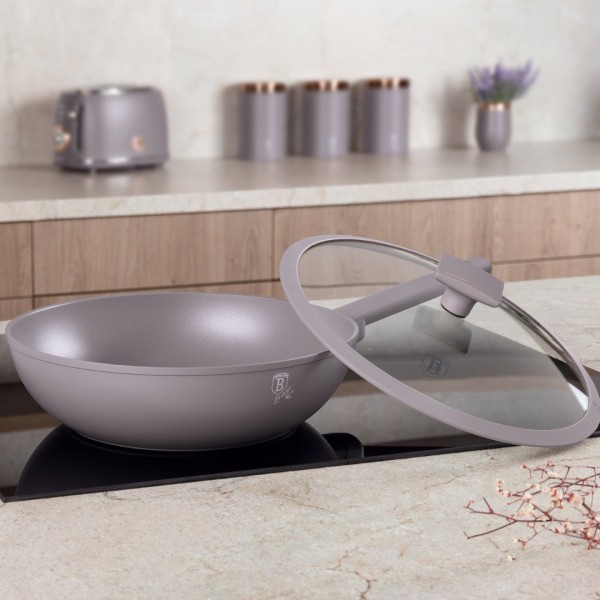 Пательня Вок BerlingerHaus Taupe BH-8094, 28 см з кришкою для швидкого приготування
