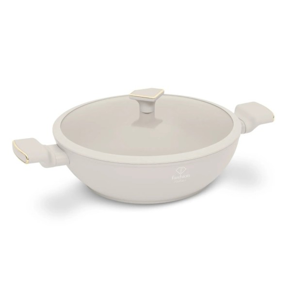 Сковорода Вок FashionTV FTV-0063 з кришкою 30 см для смаження та стир-фраю Matte Cream Gold Collection