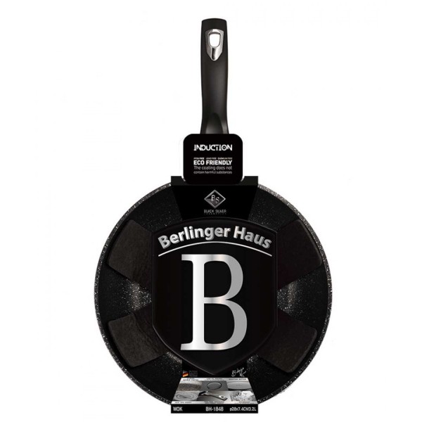 Сковорода Вок Berlinger Haus Black Silver BH-1848, 28 см для приготування страв азійської кухні