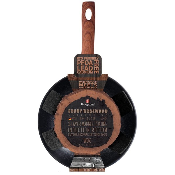 Patelnia wok Berlinger Haus Ebony Rosewood 28 cm granitowa 3,2 L do smażenia