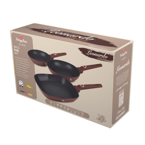 Zestaw patelni BerlingerHaus Leonardo Collection 3 sztuki BH-8049 do gotowania