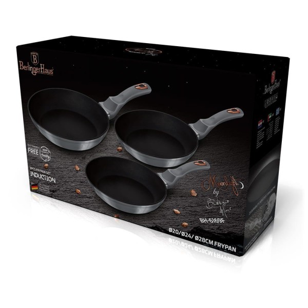 Zestaw patelni Berlinger Haus Moonlight BH-6169 granitowy 20/24/28 cm do smażenia