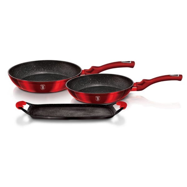 Zestaw patelni Berlinger Haus Metallic Line Burgundy BH-1668 z płytą do smażenia granitowy