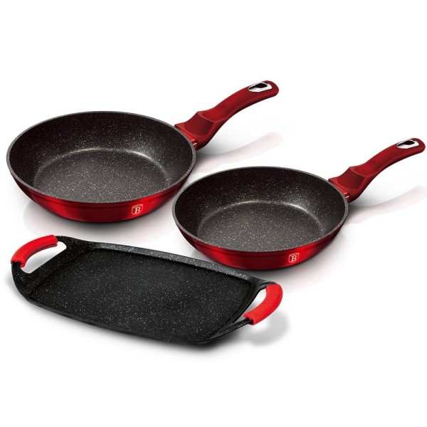 Zestaw patelni Berlinger Haus Metallic Line Burgundy BH-1668 z płytą do smażenia granitowy