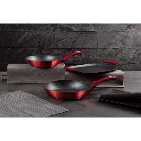 Zestaw patelni Berlinger Haus Metallic Line Burgundy BH-1668 z płytą do smażenia granitowy