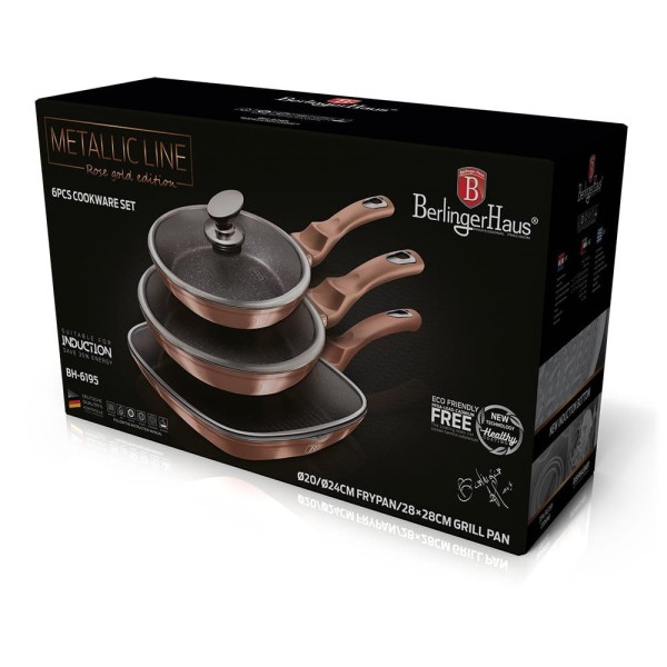 Zestaw patelni Berlinger Haus Metallic Line Rose Gold 20/24/28 cm granitowych