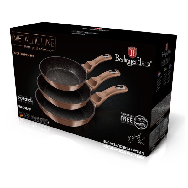 Застосування набору сковорідок BerlingerHaus BH-1278 Rose Gold з мармуровим покриттям для смаження різних страв