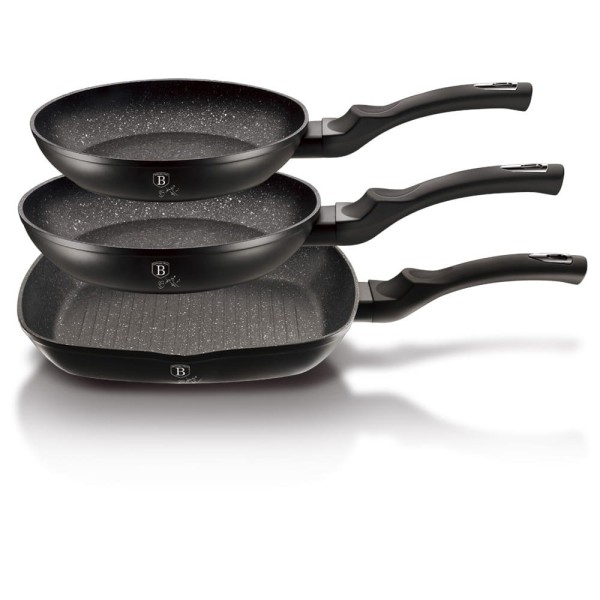 Zestaw patelni Berlinger Haus Black Silver BH-6157 z powłoką granitową do smażenia