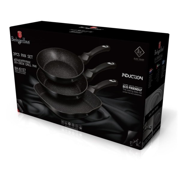 Zestaw patelni Berlinger Haus Black Silver BH-6157 z powłoką granitową do smażenia