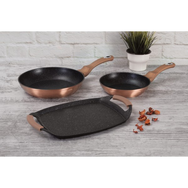 ZESTAW PATELNI GRANITOWYCH + PŁYTA DO SMAŻENIA BERLINGER HAUS METALLIC LINE ROSE GOLD BH-1669