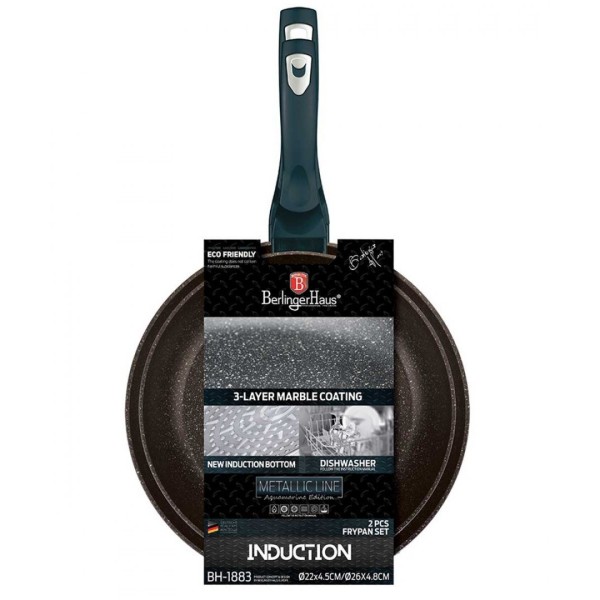Zestaw patelni Berlinger Haus Aquamarine 22 i 26 cm, granitowe powłoki, do smażenia