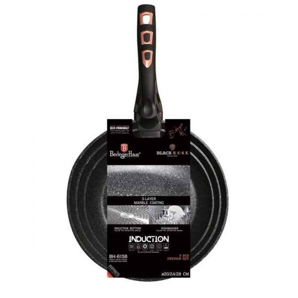 Zestaw patelni Berlingerhaus Black Rose BH-6158 3 szt granitowych do smażenia