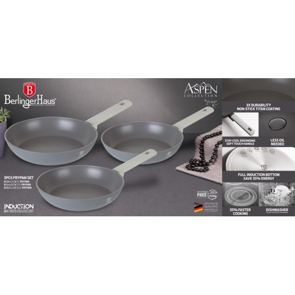 Zestaw patelni Berlinger Haus Aspen BH-7075 20/24/28 cm z powłoką tytanową do gotowania