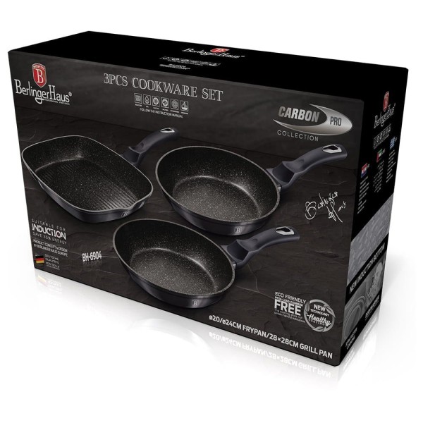 Zestaw patelni Berlinger Haus Metallic Line Carbon Pro 20/24/28 cm granitowy