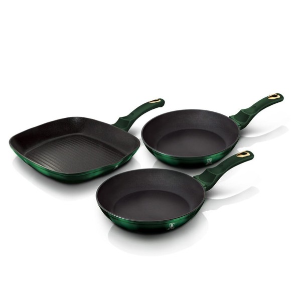 Zestaw patelni Berlinger Haus Metallic Emerald BH-6167 tytanowych do smażenia 3 elementy
