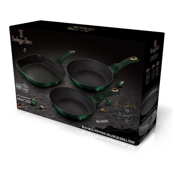 Zestaw patelni Berlinger Haus Metallic Emerald BH-6167 tytanowych do smażenia 3 elementy
