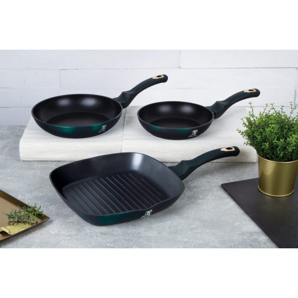 Zestaw patelni Berlinger Haus Metallic Emerald BH-6167 tytanowych do smażenia 3 elementy