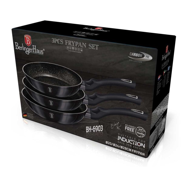 Zestaw patelni Berlinger Haus BH-6903 Carbon Pro granitowych 3 sztuki