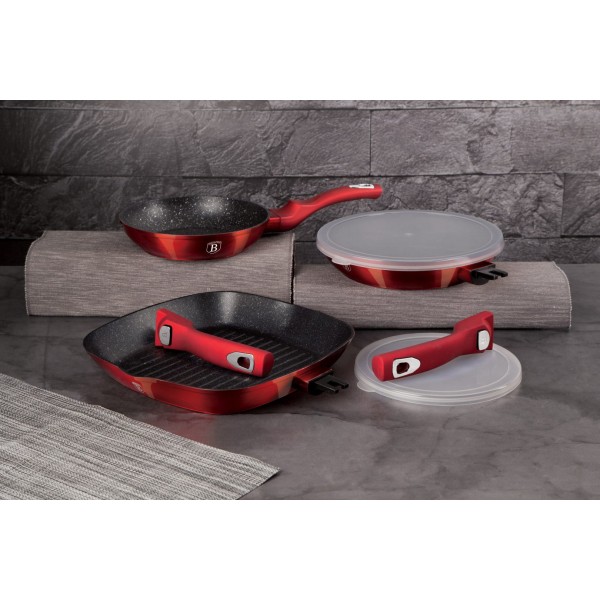 Zestaw patelni Berlinger Haus Metallic Burgundy BH-6796 granitowy 3 sztuki do smażenia