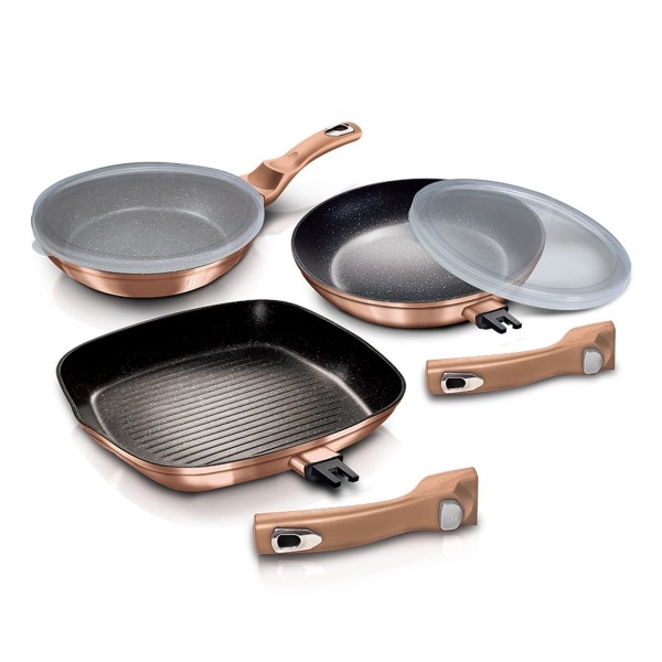 Zestaw patelni Berlinger Haus Metallic Line Rose Gold BH-7038 z odpinaną rączką, 3 sztuki