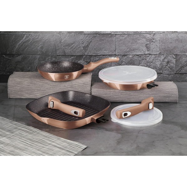 Zestaw patelni Berlinger Haus Metallic Line Rose Gold BH-7038 z odpinaną rączką, 3 sztuki