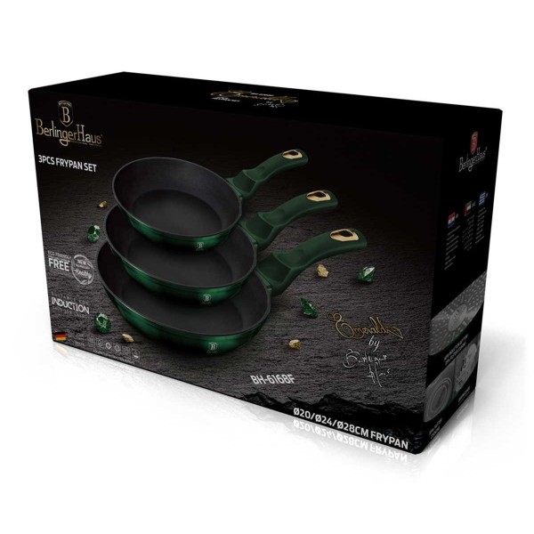 Zestaw patelni Berlinger Haus Metallic Emerald BH-6168 granitowych 20/24/28 cm do smażenia